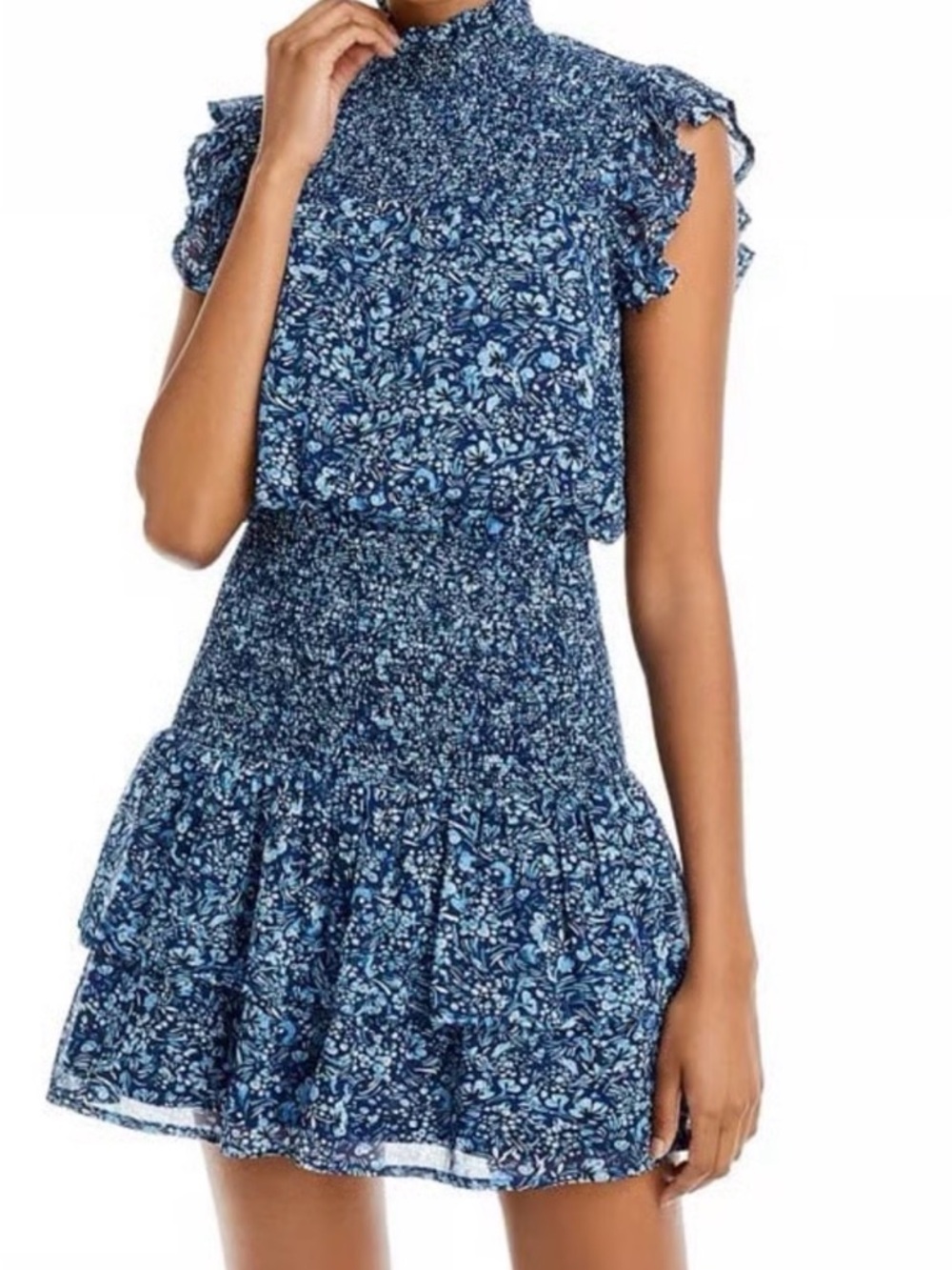 Aqua Blue Floral Smocked Mini Dress